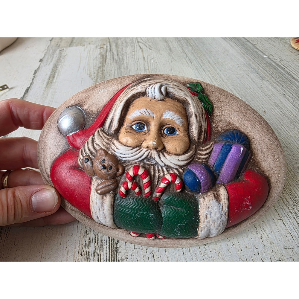 Vintage ceramic Santa plaque sign hanging decor toys unique